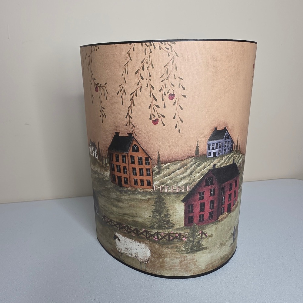 Primitive Folk Art Half Circle Wastebasket Home Decor Mary Jo Todd Americana